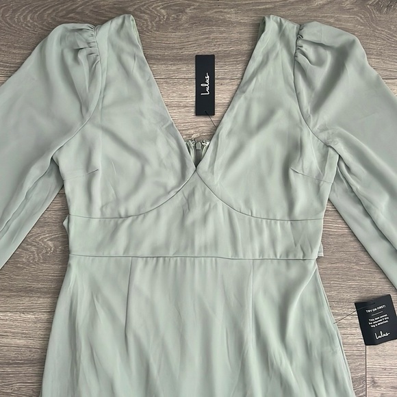 Lulus Tier Elegance Tiered Maxi Dress Large Sage Green Chiffon Long Sleeve *FLAW - Picture 6 of 12